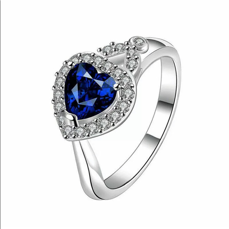 Brand New . 75 Ct Blue Sapphire Heart .925 Silver